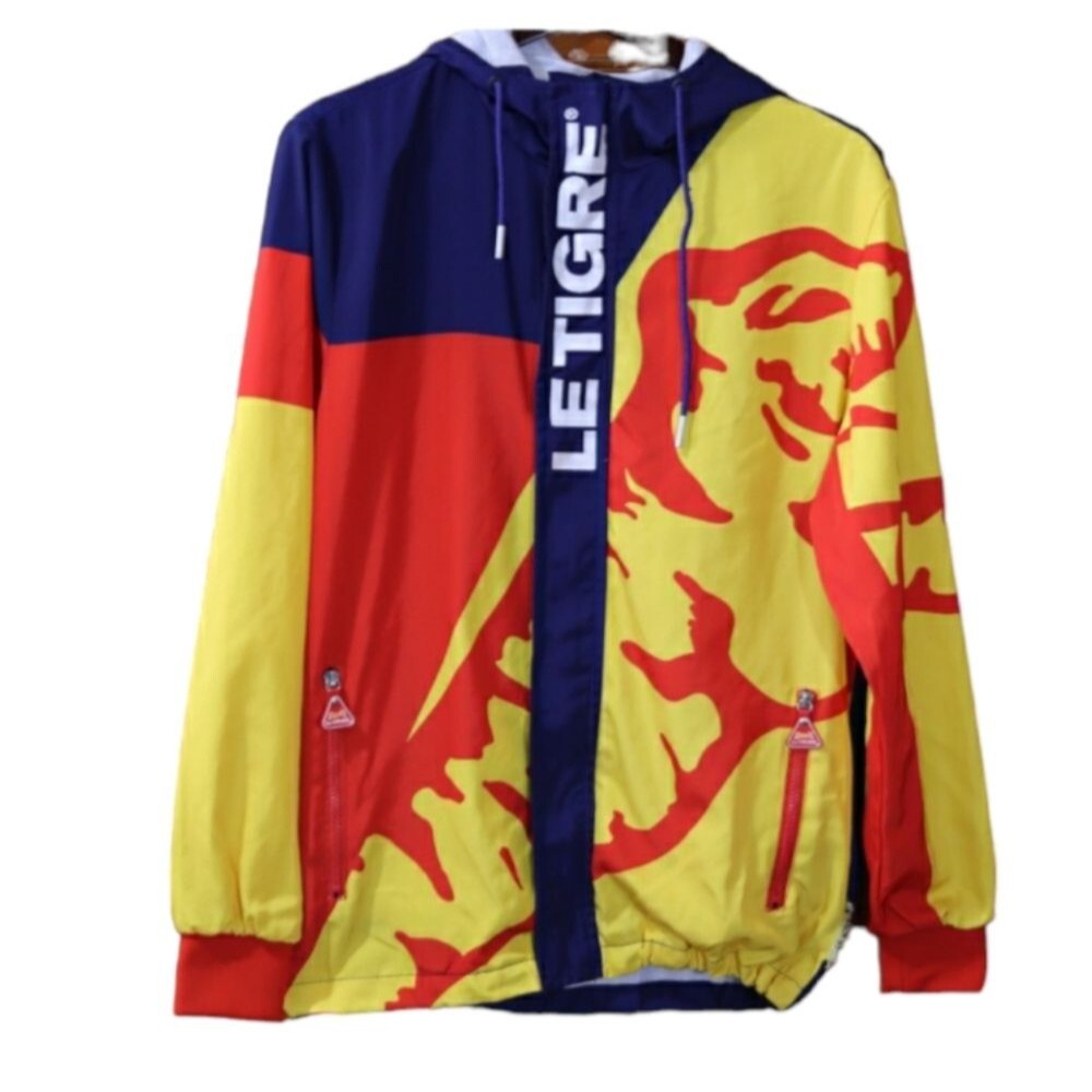 Le Tigre Vintage 90s Athletic Loud Spellout Windbreaker Hoodie Full Zip Jacket M